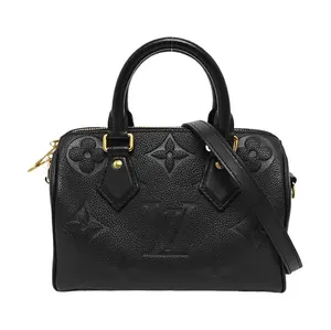 Pre-owned Louis Vuitton LEATHER Crossbody Bags SPEEDY black Monogram embossed Boston bag, single shoulder bag, handbag, crossbody bag, gold hardware, detachable shoulder strap