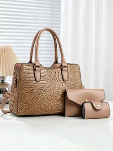 3-piece women's bag set, high-quality crocodile-patterned women's handbag, large-capacity tote bag, stylish and versatile shoulder and crossbody bag, ideal birthday gift and Mother's Day gift for mothers and elders