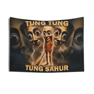 Tung Tung Tung Sahur Meme Flag, Funny Viral Meme Banner, Weirdcore Wall Tapestry, Aesthetic Room Decor, Camping Flag, Funny Gift for Friends