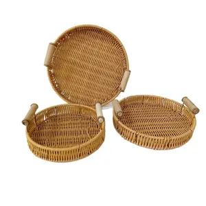 Tea Snack Fruit Basket Imitation Rattan Tray Fruit Plate Rattan Tray Double Ear Rattan Basket Bread Rattan Basket Organiser