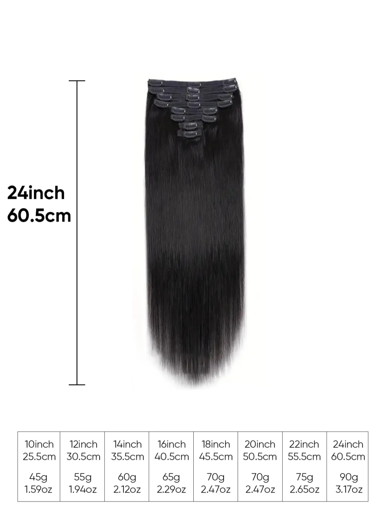 Natural Black Straight Clip in Hair Extensions - 100 