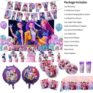 Happy Birthday Party Decorations Kit with Banner, Letter Balloons & Disposable Tableware, for Girls Birthday, Classroom, Fan Meeting & Party Supplies
