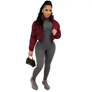 Jackets for Women Autumn Winter Fashin Long Sleeve Zipper Design Casual Plain O-Neck Daily Crop Puffer Jacket Coat Everyday Fit