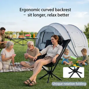 Camping Gadgets Portable 360° Swivel Camping Chair, Ergonomic Curved Backrest, Quick Setup Folding Chair for Outdoor Relaxing