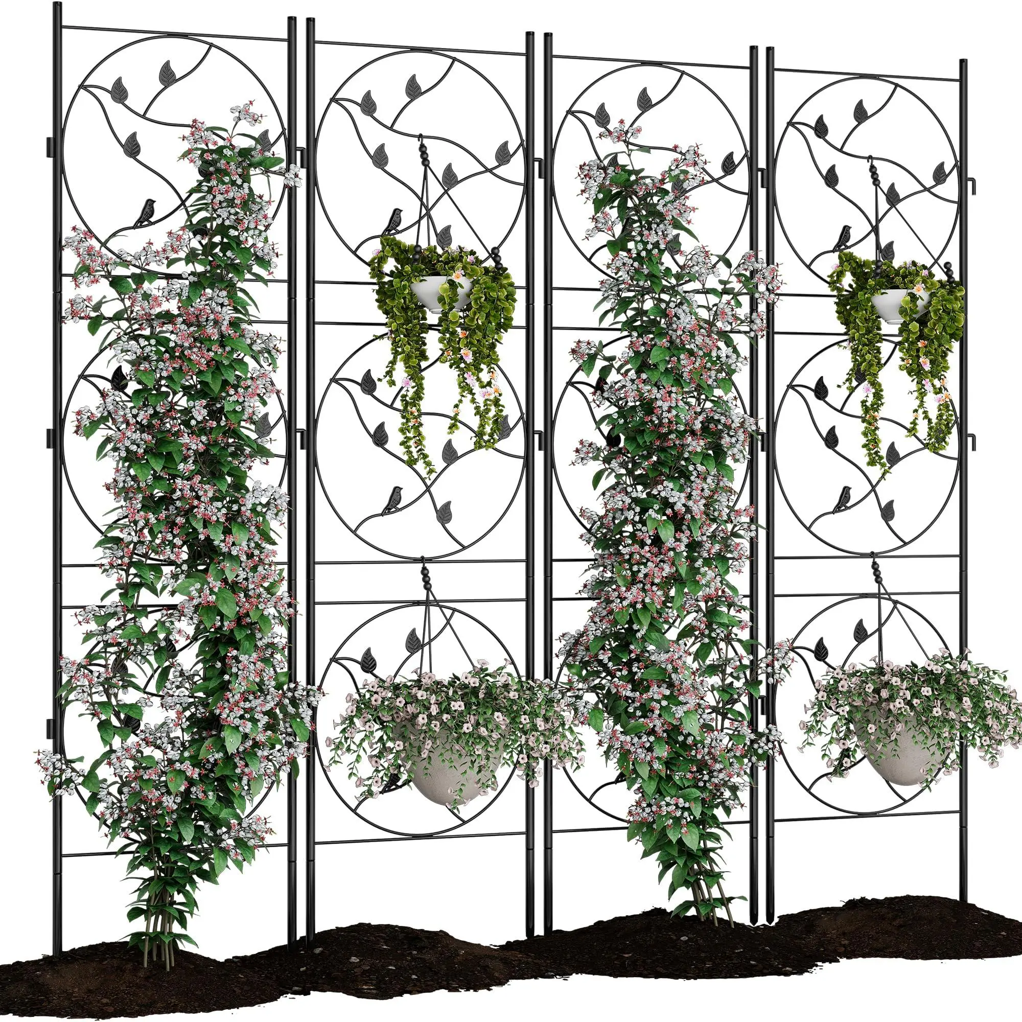 GARVEE 2 Pack Panels No Dig Dog Fence Outdoor - 66.9 in Tall Rustproof Animal Barrier with Gate, Decorative Garden Fence Panels for Yard Border, Patio（66.9 x 19.48 inch）