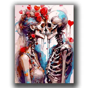 Sweet Sugar Skull Kiss Diamond Art Kit for Adults, Full Round Drill DIY Diamond Painting, Beginner DIY Craft for Home Decor Gift
