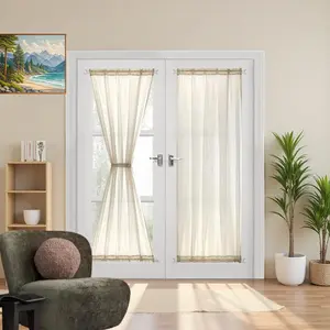 Semi Curtains Flax 2-Panel Linen-Look Door Curtain Sheer & Versatile for All Door Types curtain sun eyelet shade insulation divider track roller window custom blackout screen large size living room  Decoration Items Cushion