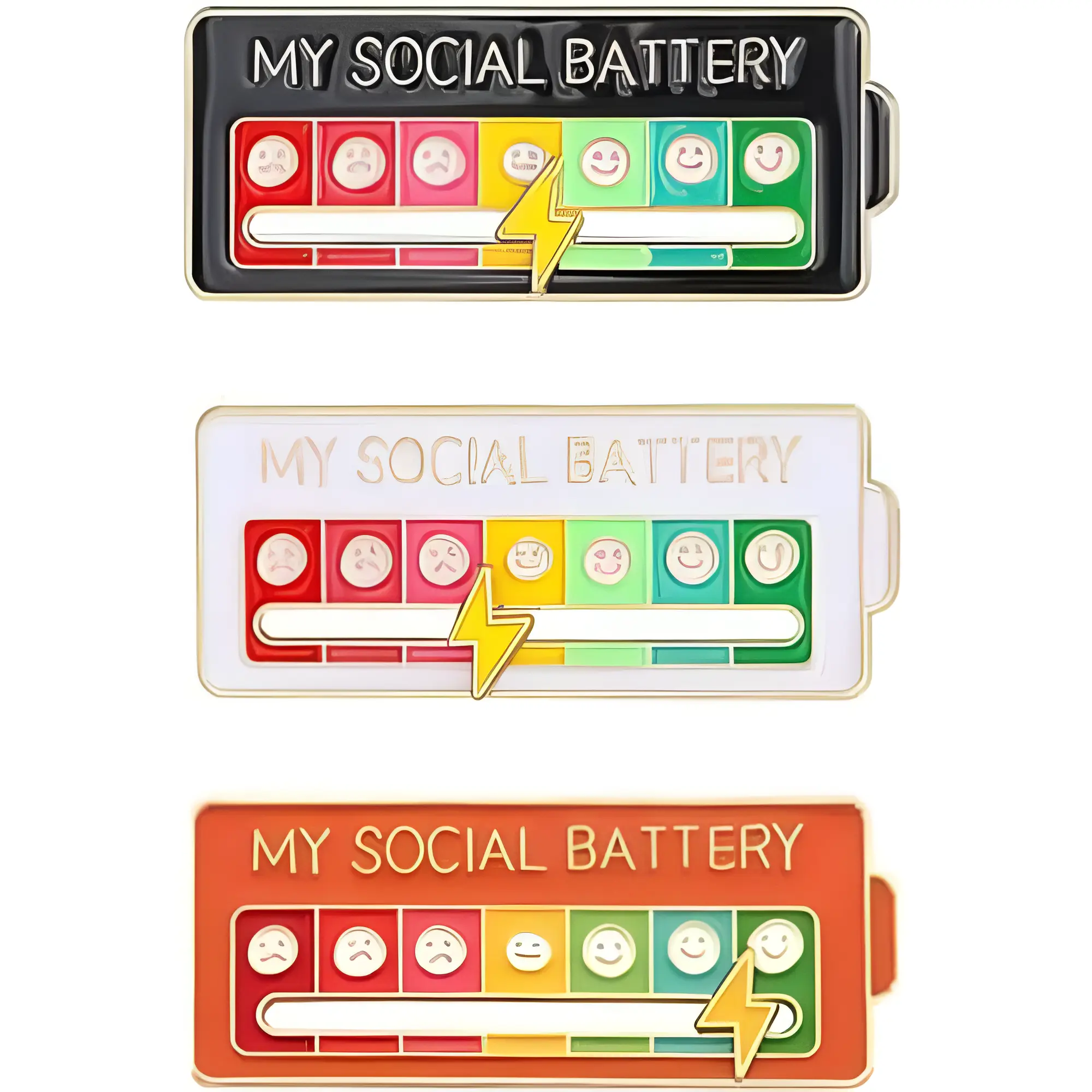 3PCS Social Battery Pin, My Social Battery Slider Pin, Cute Funny Interactive Brooch Pin, Functional Mood Enamel Pins 7 Days a Week for Clothing Decoration Backpacks Bags Hats Gifts