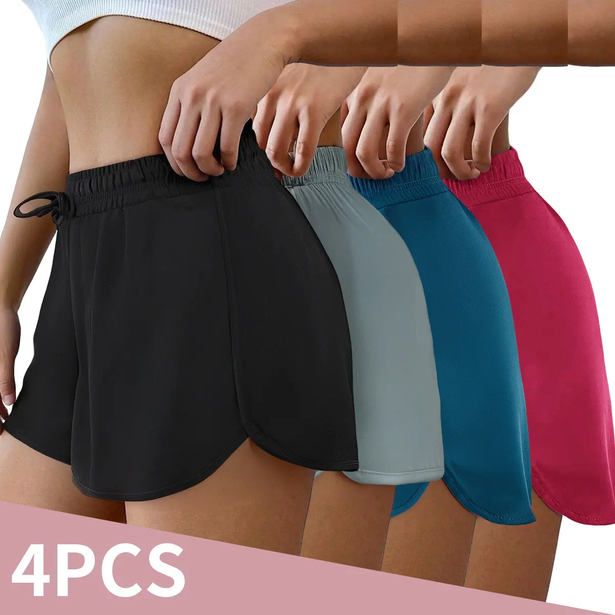 Women's 4-Piece Athletic Shorts Set - Quick-Dry, Breathable Material, Ideal for Gym, Athletic Wear, Summer Casual Apparel