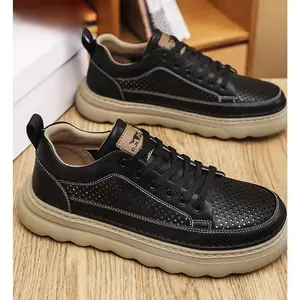 New Summer Men's Breathable Hollow Out Non-slip Wear-resistant Versatile Thick-soled Height-increasing Casual Sneakers