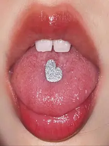 Cute Heart Shaped Titanium Steel Tongue Ring, Sexy Style, Stainless Steel Chain, Unisex Design, All Seasons Wear, Tongue Stud, Jewelry, Accessory, Piercing