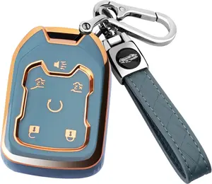 for GMC Key Fob Cover with Keychain, Soft TPU Full Protection Key Shell Key Case Compatible with Chevy Silverado Suburban Tahoe GMC Acadia Sierra Terrain Yukon,6-Button(Blue)