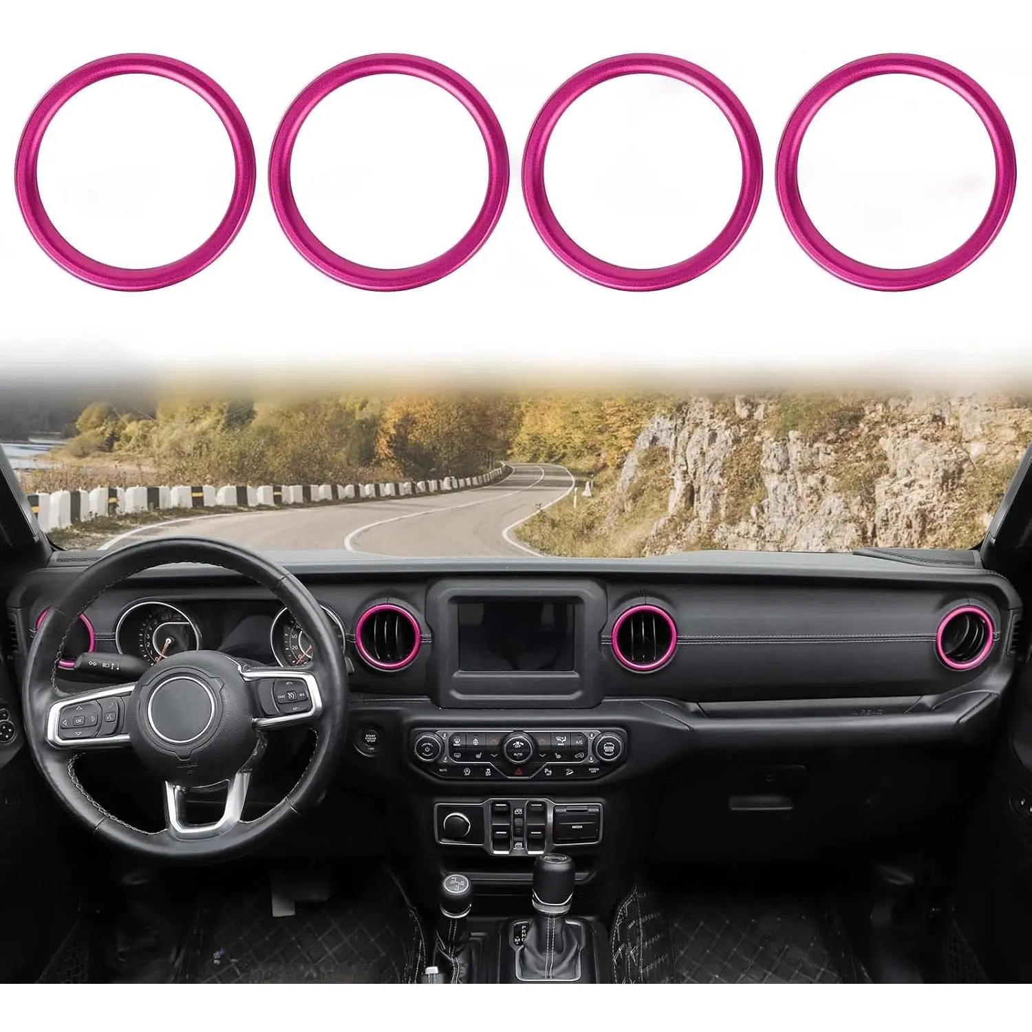 Pink Aluminum Alloy Dash AC Vent Outlet Bezel - Car Interior Dashboard Accessory, Scratch & Abrasion-Resistant Trim for 2018-2023+ Jeep Wrangler JL JLU Gladiator JT Dashboard & Trunk Ventilation Grille, Car Interior Accessory
