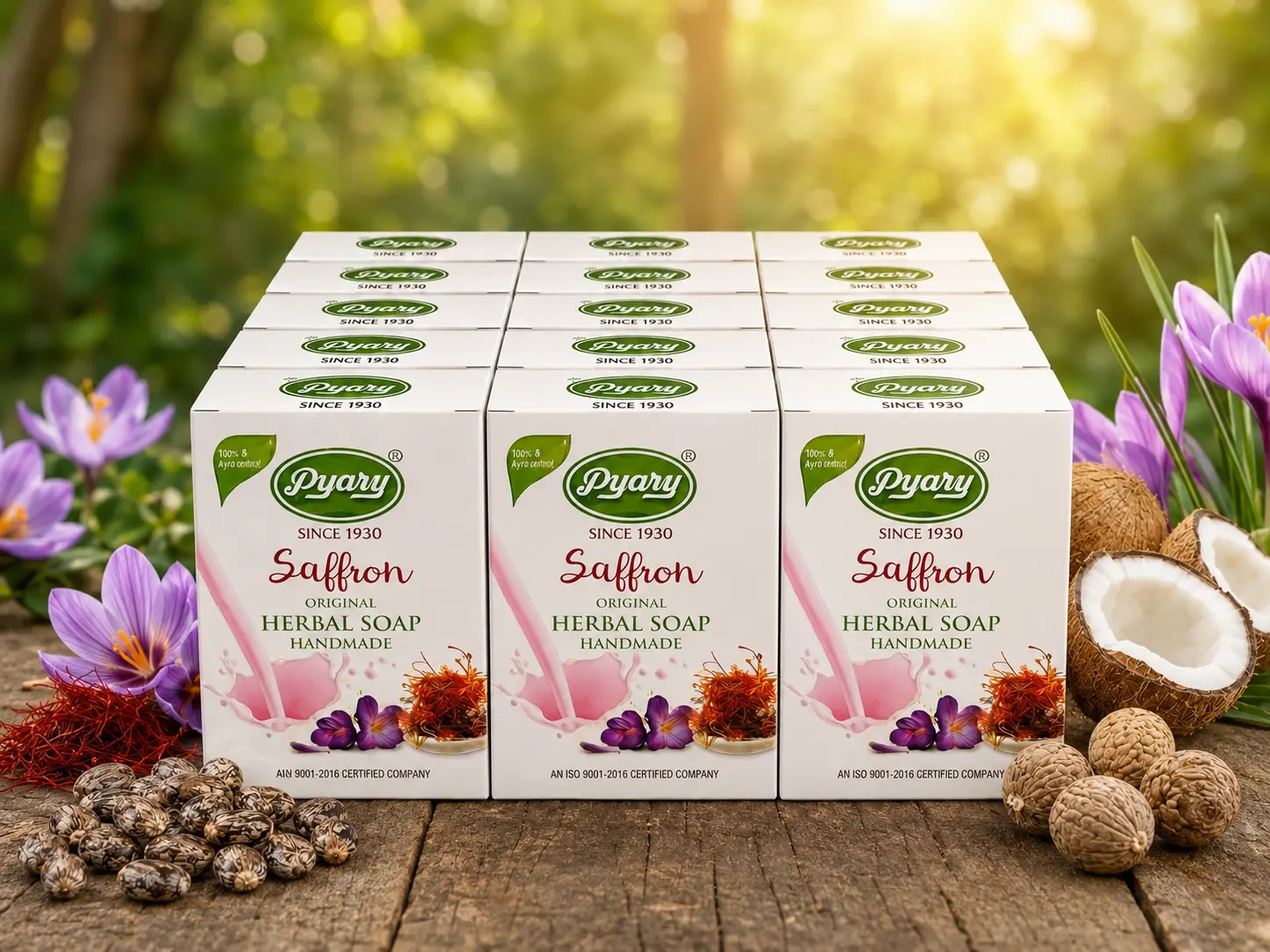 Pyary Saffron Herbal Soap – Handmade Face & Body Cleansing Bars, Pack of 12, 75g Each