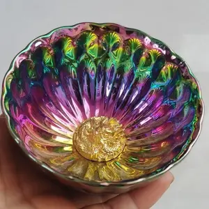 Jian Zhan, Iridescent Glaze Bowl with Golden Dragon Center and Scalloped Rim, Tea Cup, Chinese Culture, High-Temperature Firing, Handcrafted Ceramic Cup, Wine Glass, Kung Fu Cup - Cultural Decor Piece for Home, Collection & Gifting