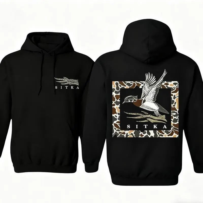 Sitka Winter Outfits Stylish Hunting Hoodie with Flying Duck Camo Pattern Unisex Menswear Made in USA Soft Comfy Classic Fit Hoodie San Diego Jumper Clearance Deals Sweatshirt Fabric Printed Classic Pullover Tops Tops542
