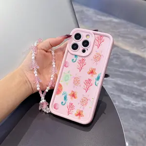 Two-Piece Set Butterfly Phone Strap and Turtle Ocean Animal Print Tpu Case, Shockproof Protector for iPhone Models, Ideal Gift for Couples and Teens
