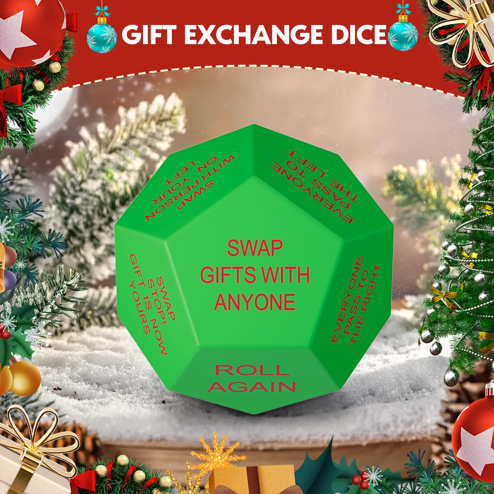 Santa Gift Exchange Dice Set, 12-Sided Christmas Party Dice, Festive Design, Durable Plastic, Perfect for Holiday Games & Gifts