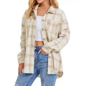 Fantaslook Women's Plaid Shacket Jacket Long Sleeve Button Down Flannel Shirts with Pockets for Casual & Holiday Wear