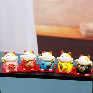 (5pc) Cartoon Maneki Neko ceramic lucky cat Feng Shui Decor for shop home