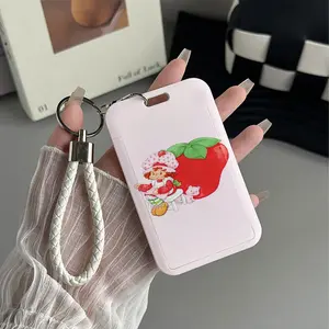 Strawberry Seamstress Pattern Design Plastic Id Card Holder With Lanyard for Doctors, Nurses, Students-Bus Card Case, Campus Card Protector Perfect Halloween Christmas Gift