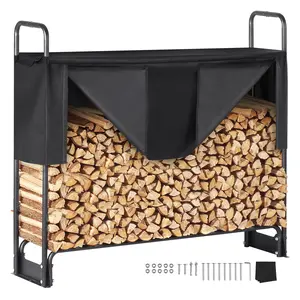 TikTokShopBlackFridayVEVOR 4.3FT Outdoor Firewood Rack with Cover, 52x14.2x46.1 in, Heavy Duty Firewood Holder & 600D Oxford Waterproof Cover for Fireplace, Patio, Indoor/Outdoor Log Storage Rack for 1/4 Cord of Firewood