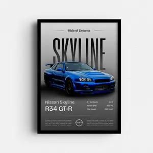 Nissan R34 GT-R, Skyline Poster, Digital Download, Hyper Car Poster, Super Car Print, JDM Art Print, JDM Poster, Home Decor, Car Wall Decor