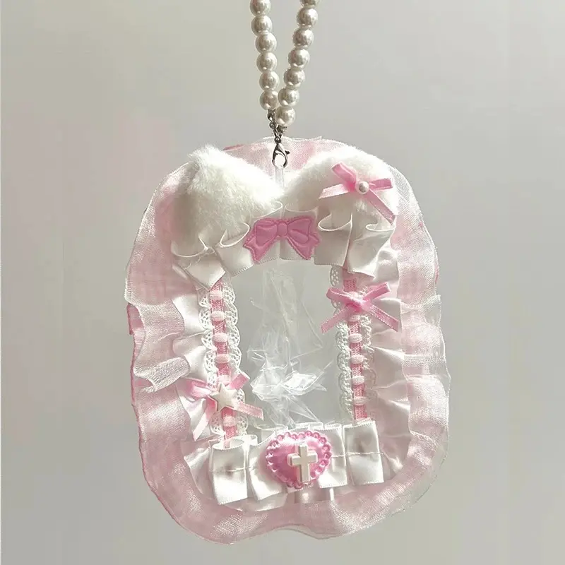 PhotoCard Top Loader Sweet DIY Plush Card Holder with Ribbon Lolita Lace Photocard Case Anime Idol Display Photo Protector Case