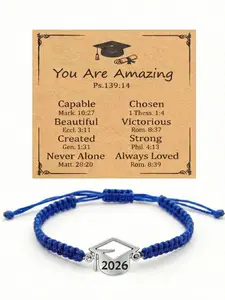 Stainless Steel Graduation Cap Pendant Bracelet, Adjustable Handmade Braided Knot, Perfect Gift for 2026 Graduates, Includes Inspirational Card