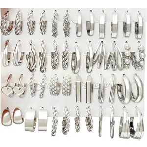 ONESING 24 Pairs Gold&Siliver  Hoop Earrings Set for Women Hypoallergenic Chunky Chain Twisted Open Hoops Dangle Earring Packs for Birthday Party Christmas Fashion Jewelry Gift
