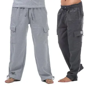 Men's Heavyweight Cargo Sweatpants Cargo Pants 6 Pockets Casual Fleece Pants Hip-Hop Harlan Style Loose Elastic Waistband Tall Comfortable Simple Style short Stretch Techwear plain button pocket cargo pant