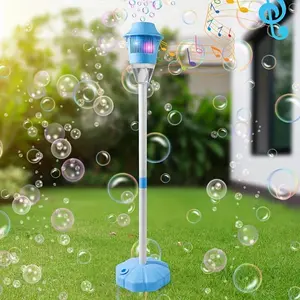 Automatic Bubble Machine for Kids with Lights & Music - Adjustable Stand, Portable Bubble Station for Indoor/Outdoor Use, Ideal for Birthday Parties & Christmas (Red/Blue)