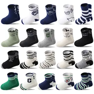 Boys' 20-Pair Pack Spring/Fall Summervibes Socks Ages 1-12 Striped New Arrival Sporty Mid-Calf Outdoor Campus Fashion Socks for Everyday Wear Uniform Athletic