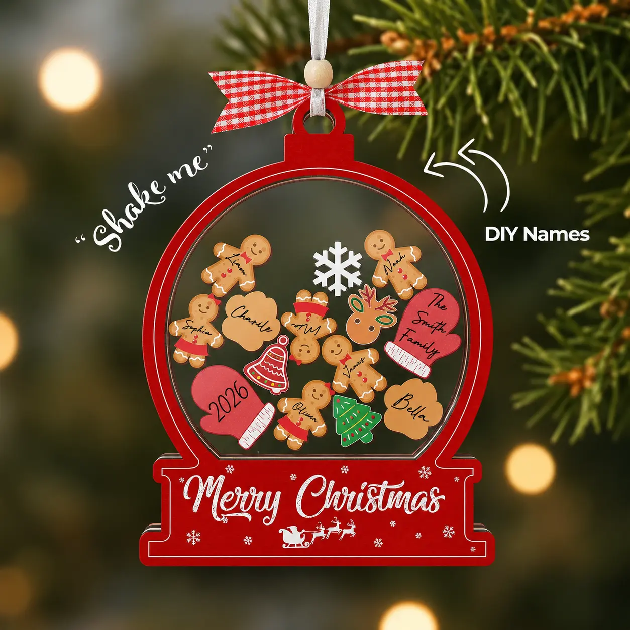 6" Shaking Christmas Ornament 2026 for Family of 2-16, DIY Gingerbread Keepsake with Dog Cat, Christmas Decor 2026, New Home Ornament, Gifts for Xmas Tree Hanging Decor, Christmas Decoration 2026