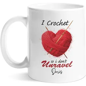 Personalized I Crochet So I Don't Unravel Coffee Mugs, Customized Name Knitting Ceramic Mugs, Crochet Tea Cups, Novelty Crocheting Themed Cup, Gift For Knitting, Crochet Lovers, Crafters