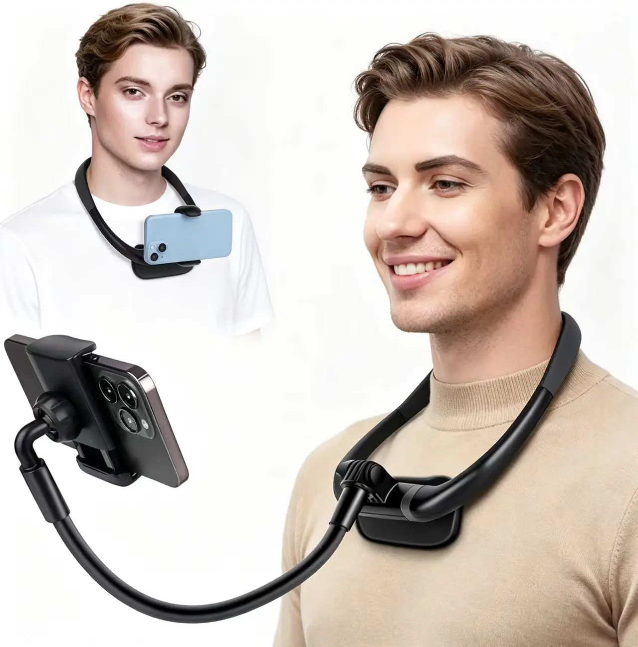 Mobile phone stand, neck-mounted mobile phone stand, 360-degree rotating hands-free flexible gooseneck stand °       Rotatable and adjustable bed phone holder, suitable for phones from 4.7inch to 6.7inch, is a universal multifunctional phone stand tiktoks