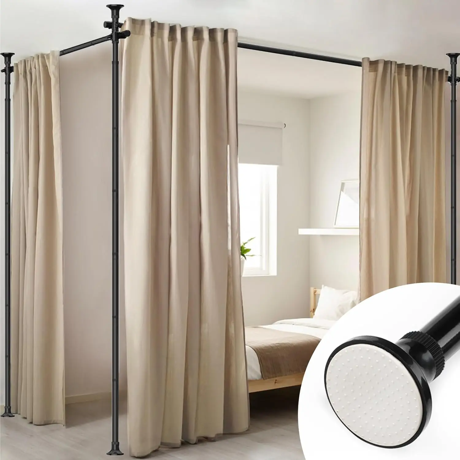 Room Divider Curtain Rod - No Drilling Tension Rod Room Dividers for Space Partitions, 4-10ft (H) 28-114 inch(W) Adjustable Heavy Duty Floor to Ceilin