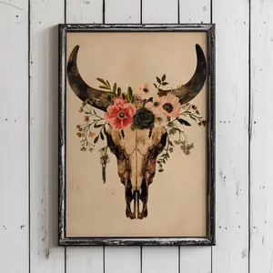 Rustic Animal Skull Print - Antique Gothic Art Decor for Vintage & Western Home Aesthetic, Retro Skull Wall Art, Room Decor, Unframed