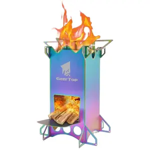 GEERTOP Portable Backpacking Rocket Stove for Outdoor Cooking, Stainless Steel Wood Burning Camping Stove fire  pit Folding Outdoor