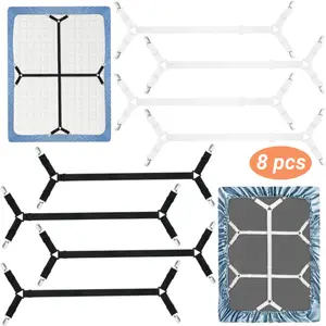 Pack of 8 Black & White Bed Sheet Straps with Metal Clips, Sheet Holders Adjustable Elastic, Bed Sheet Grippers Upgrade for Twin, Full, Queen and King-size Keep Sheets in Place