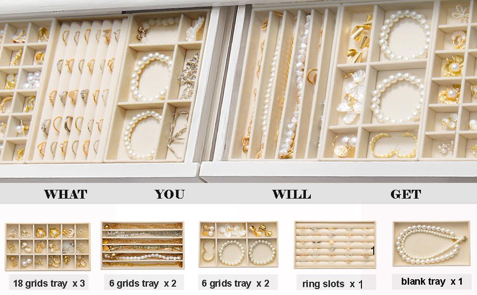 Set of 9 Velvet Jewelry Drawer Organizer Inserts, Adjustable Compartment Trays for Earrings Rings Necklaces, Beige, Fashion Accessories