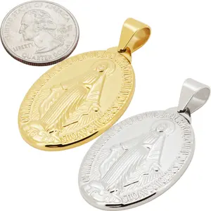 316L Stainless Steel 18k Yellow Gold Plated Miraculous Medal Pendant