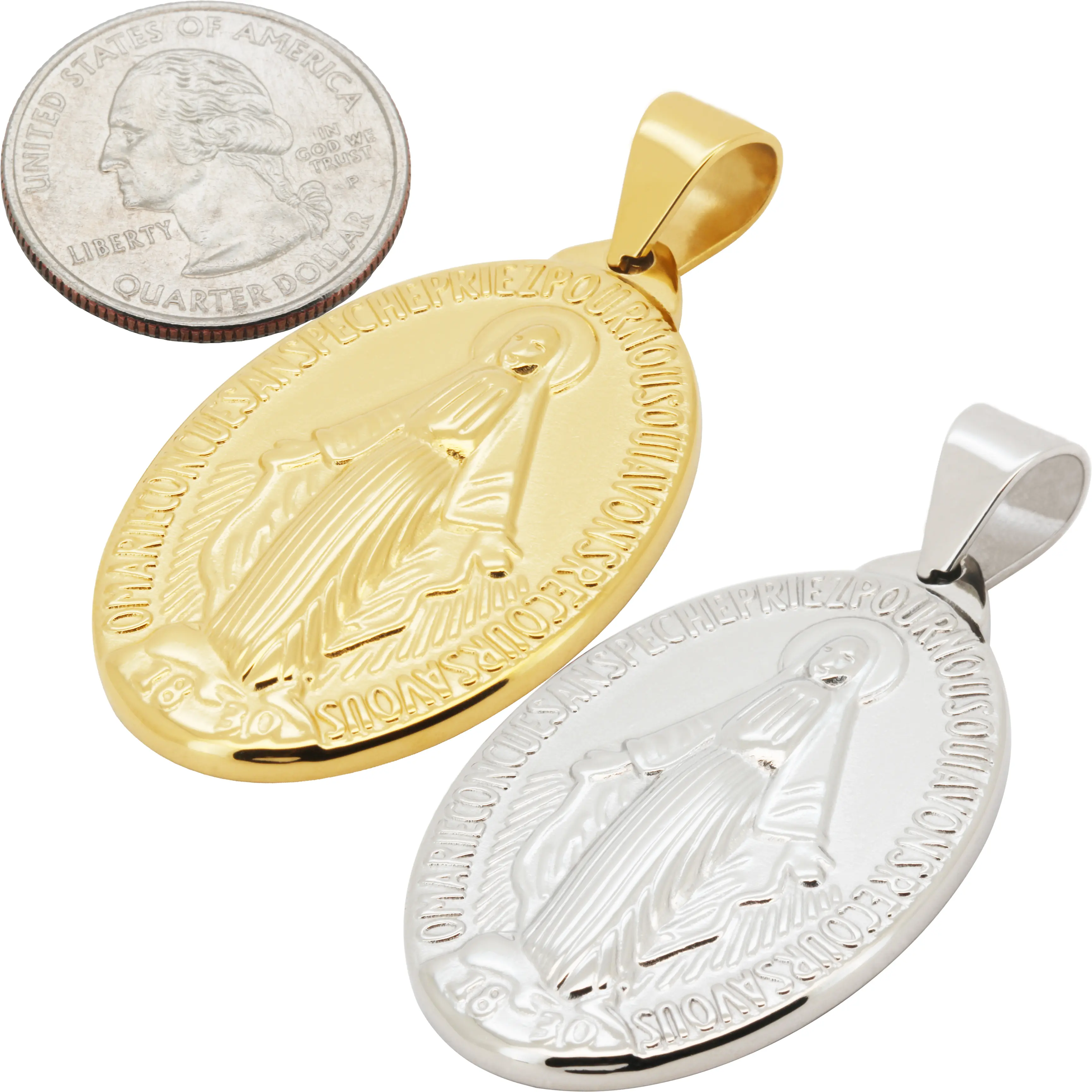 316L Stainless Steel 18k Yellow Gold Plated Miraculous Medal Pendant
