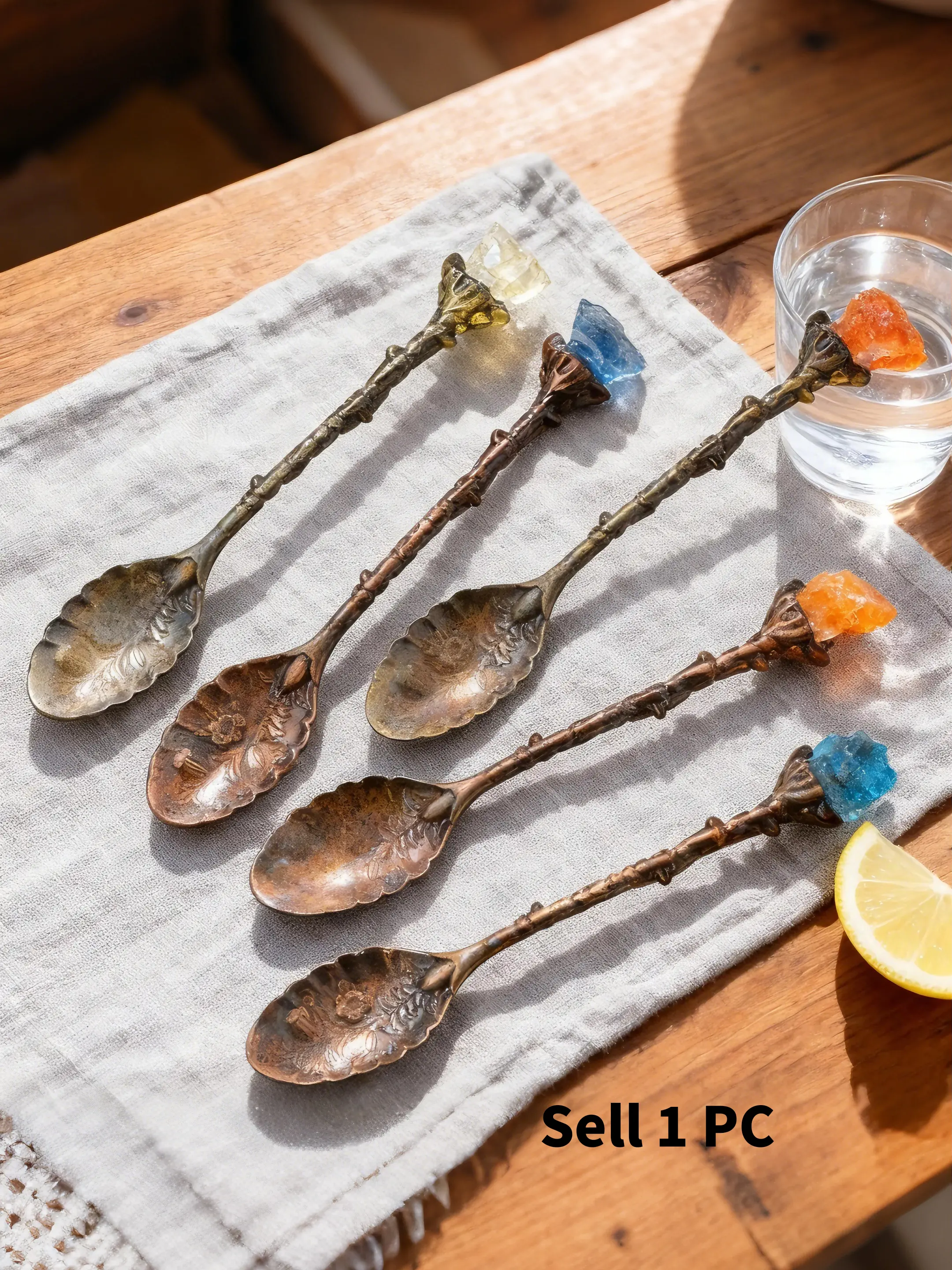 Raw Crystal Teaspoon, Gemstone Coffee Spoon, Healing Crystal Kitchen Decor, Raw Stone Vintage Spoon, Handmade Teaspoon, Unique Gift for Her