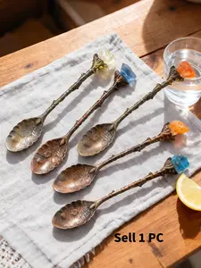 Raw Crystal Teaspoon, Gemstone Coffee Spoon, Healing Crystal Kitchen Decor, Raw Stone Vintage Spoon, Handmade Teaspoon, Unique Gift for Her