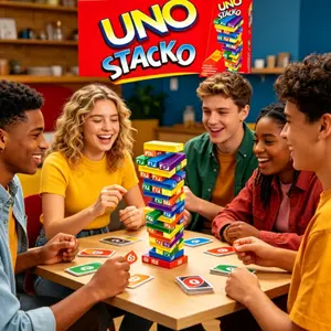 UNO Stacko Mattel Stacking Blocks Game Christmas Gift Family Party Balancing Toy for Kids Adults