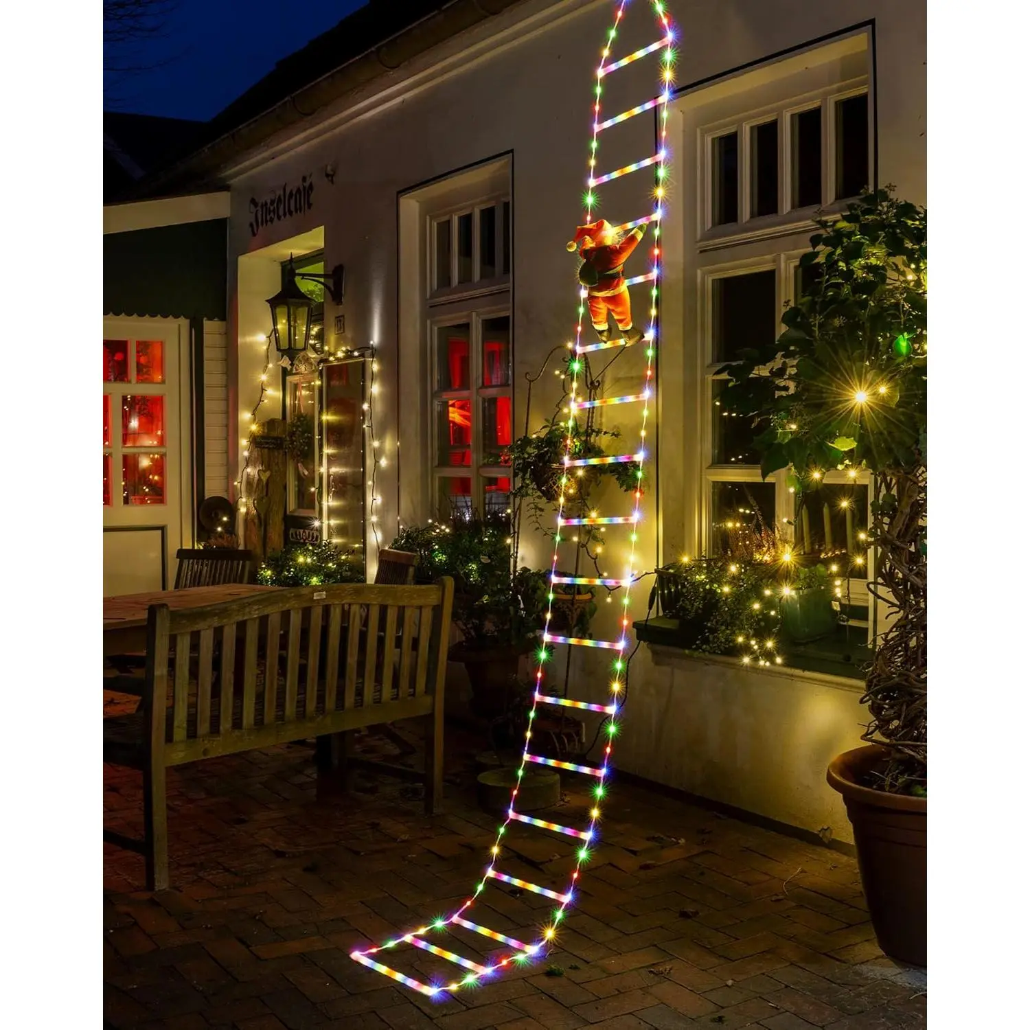 LED Christmas Lights - 10 Feet Christmas Decorative Ladder Lights with Santa Claus, Christmas Decorative Lights Suitable for Indoor and Outdoor, Windows, Gardens, Homes, Walls, Christmas Tree Decorations - Multi-Color
