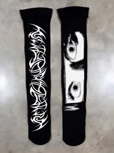 2000s Y2K Style Aesthetic Emo Girl Fashion Cute Print Fitted Socks, Harajuku Knee-High Cosplay Graffiti Socks, Kawaii Design, Spring