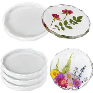 5.5x5.1inch, 4 Pack Resin Coaster Molds, Diamond Edge Crystal Coaster Molds for Resin Casting, Large Round Geode Coaster Silicone Molds for Epoxy Resin, Car Interior Accessories Set Tableware Thick Agate Sturdy