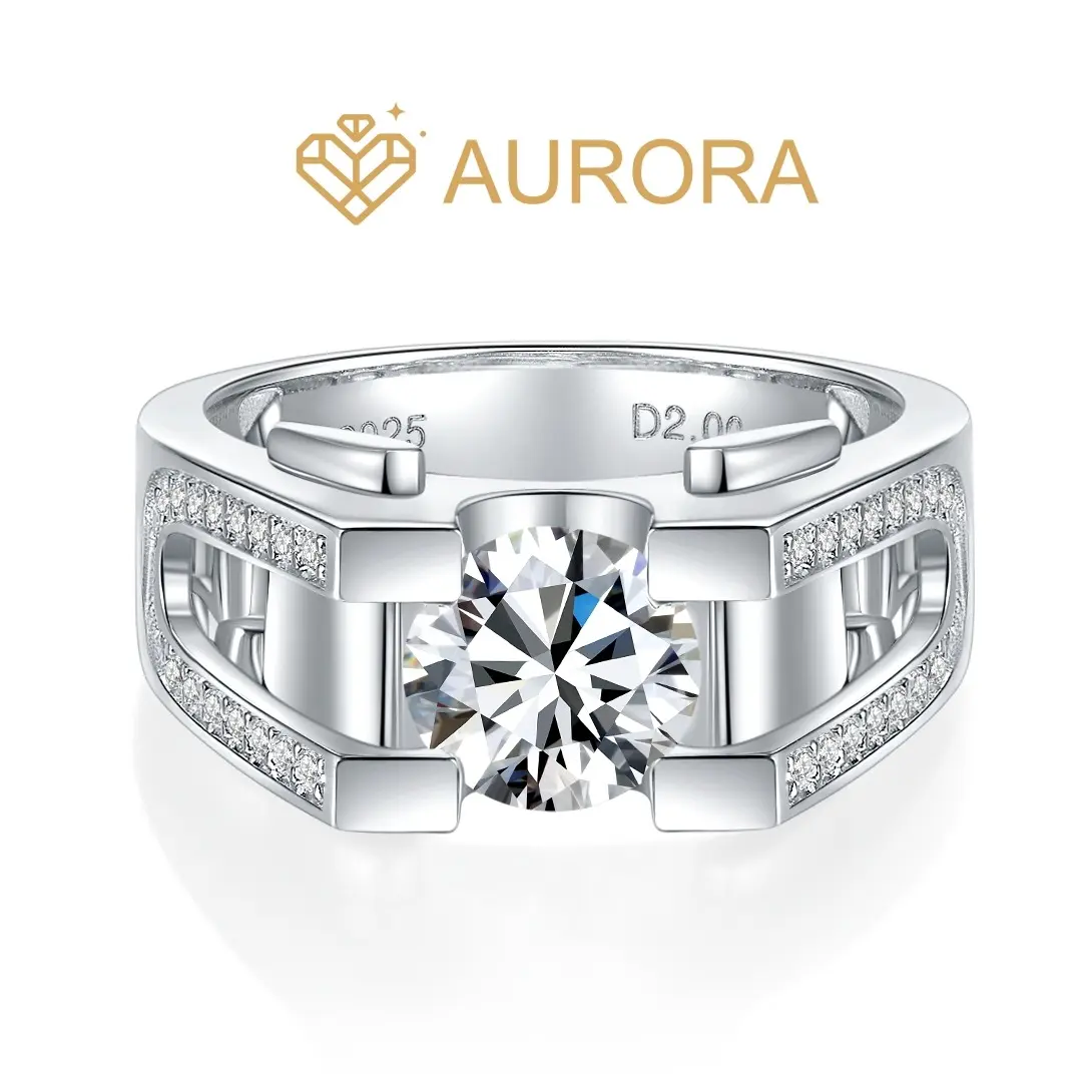 【#79 Rainbow】Full Moissanite main stone and side stone rings  with 925 Sterling Silver Synthetic Moissanite